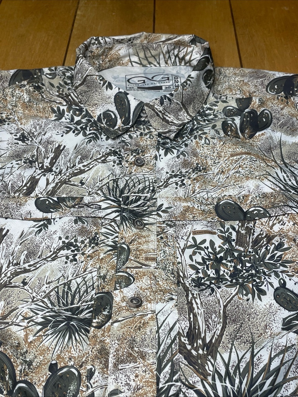 Game Guard Button Down Shirt Performance Vented Size 3XL Cactus Camo EUC!!